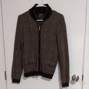 Ralph Lauren Houndstooth Zip Up Sweater